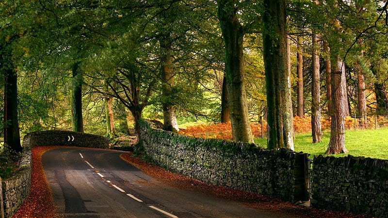 British country road with walls